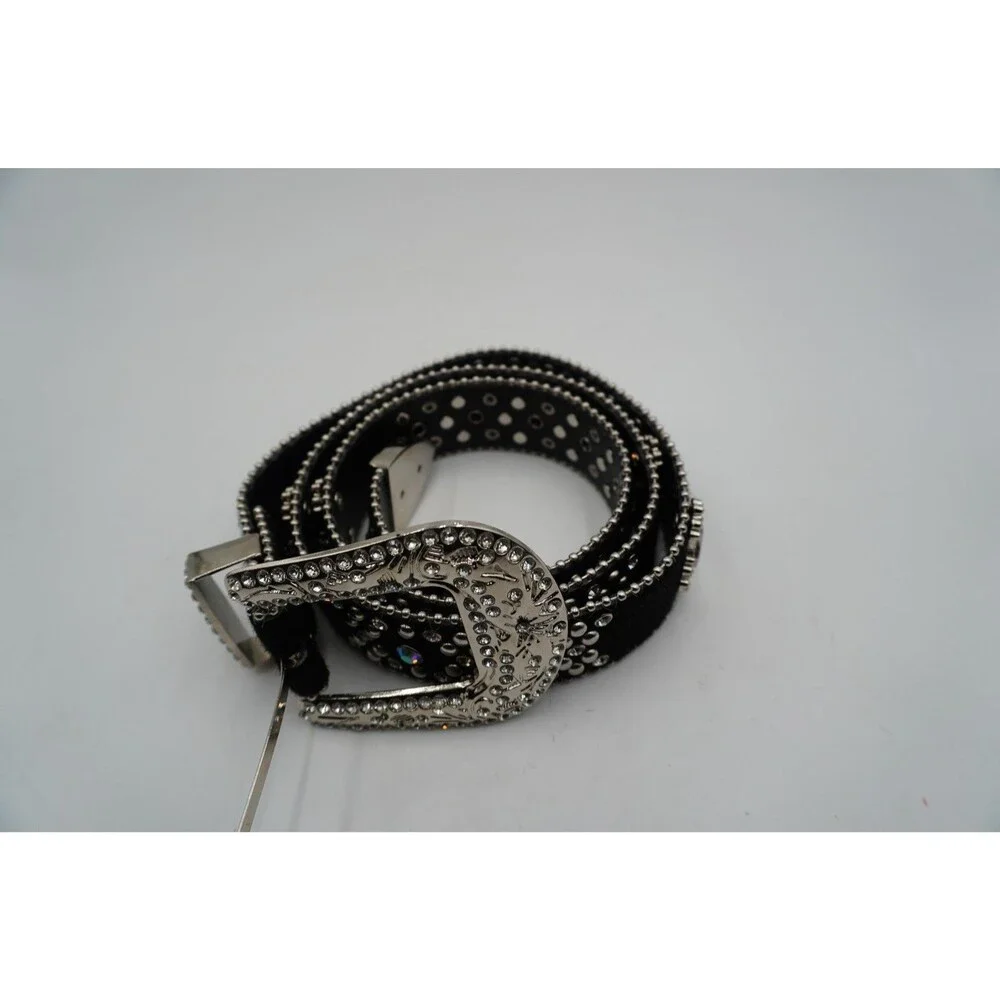 Black Pony Hair Cross Stones Studs White Stones Studded Rhinestones Belt 49